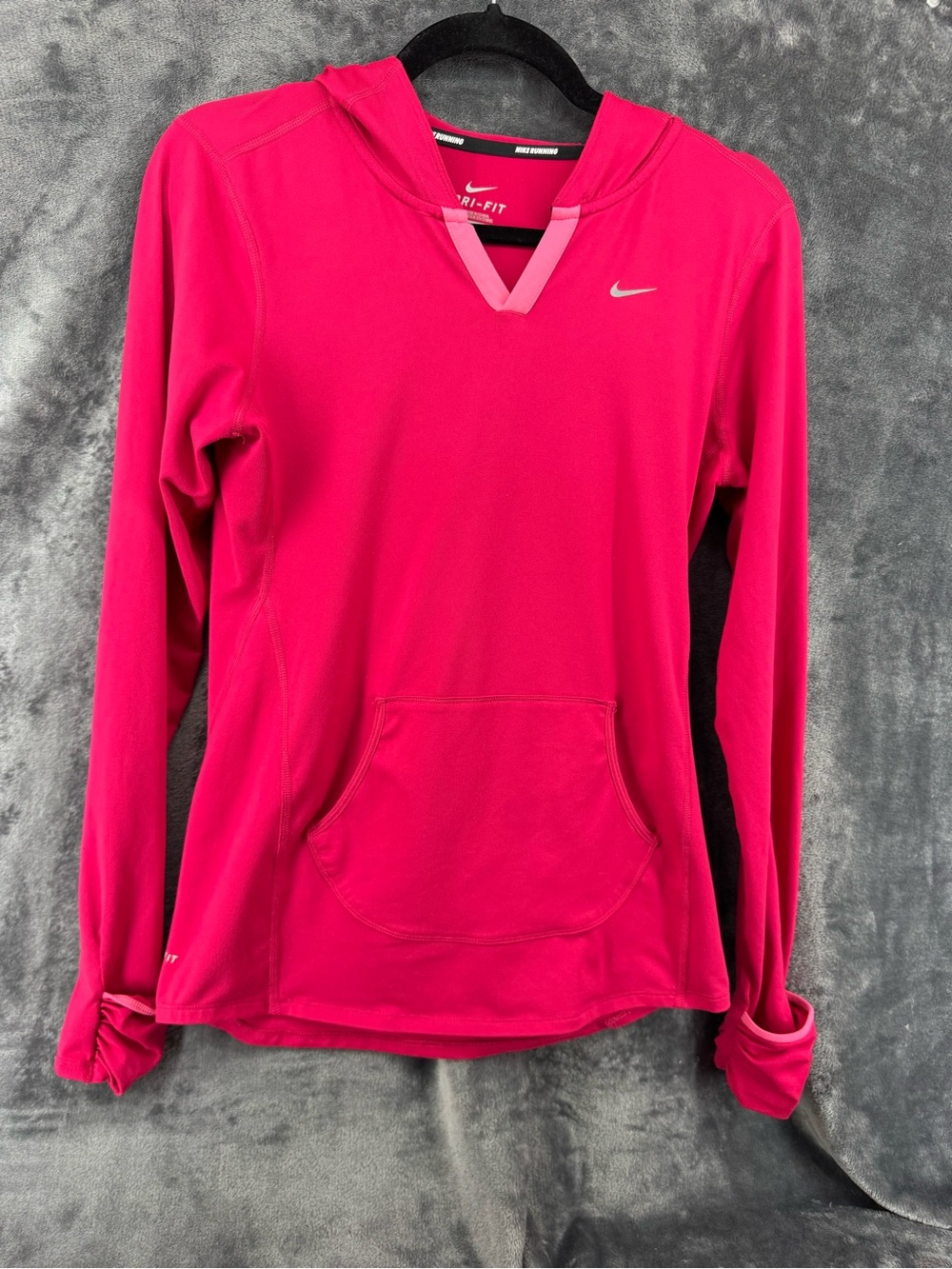 Nike Running V Neck Hot Pink Pullover Hoodie Size Small